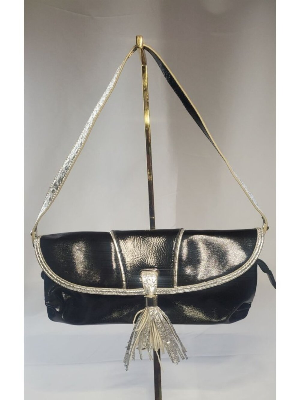Kate Landry Patent Leather Shoulder Purse Bag Black